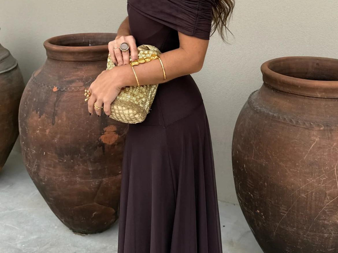 Eirlys - Women's Mesh Overlay Maxi Wedding Guest Dress