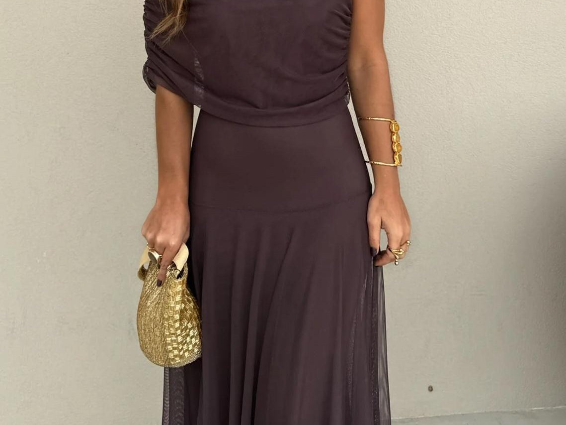 Eirlys - Women's Mesh Overlay Maxi Wedding Guest Dress