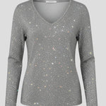Eleanora - Women's Sequin V-Neck Long Sleeve Sweater
