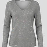 Eleanora - Women's Sequin V-Neck Long Sleeve Sweater