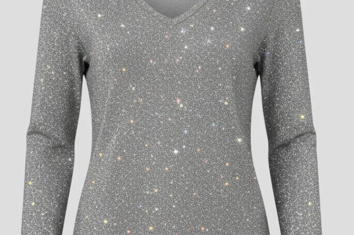 Eleanora - Women's Sequin V-Neck Long Sleeve Sweater