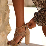 Brown block heel pumps