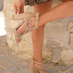 Black block heel pumps front