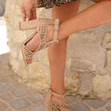 Black block heel pumps front