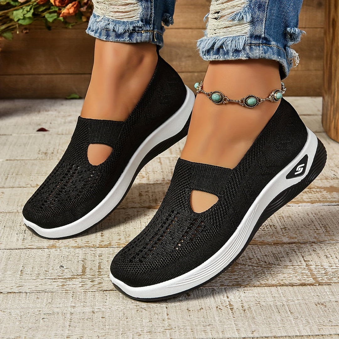 Elestren - Women's Slip-On Casual Sneakers with Supportive Sole - Black