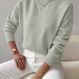 Elina - Women's Ribbed Roll Neck Sweater - Light Green