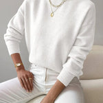 Elina - Women's Ribbed Roll Neck Sweater - White
