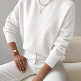 Elina - Women's Ribbed Roll Neck Sweater - White