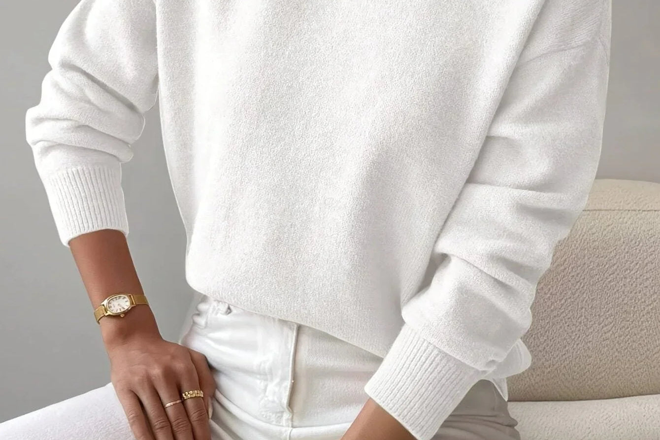 Elina - Women's Ribbed Roll Neck Sweater - White