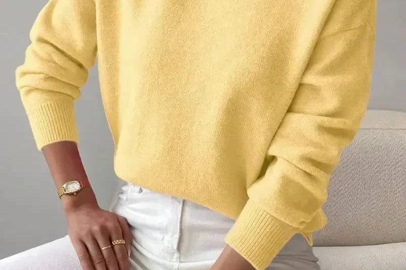 Elina - Women's Ribbed Roll Neck Sweater - Yellow