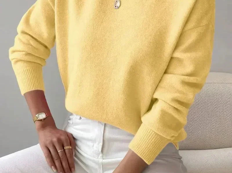 Elina - Women's Ribbed Roll Neck Sweater - Yellow