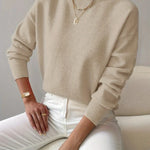 Elina - Women's Ribbed Roll Neck Sweater - Beige