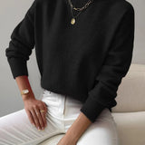 Elina - Women's Ribbed Roll Neck Sweater - Black