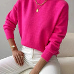 Elina - Women's Ribbed Roll Neck Sweater - Pink