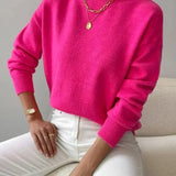 Elina - Women's Ribbed Roll Neck Sweater - Pink