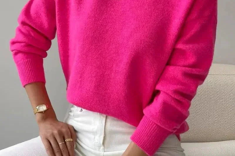 Elina - Women's Ribbed Roll Neck Sweater - Pink