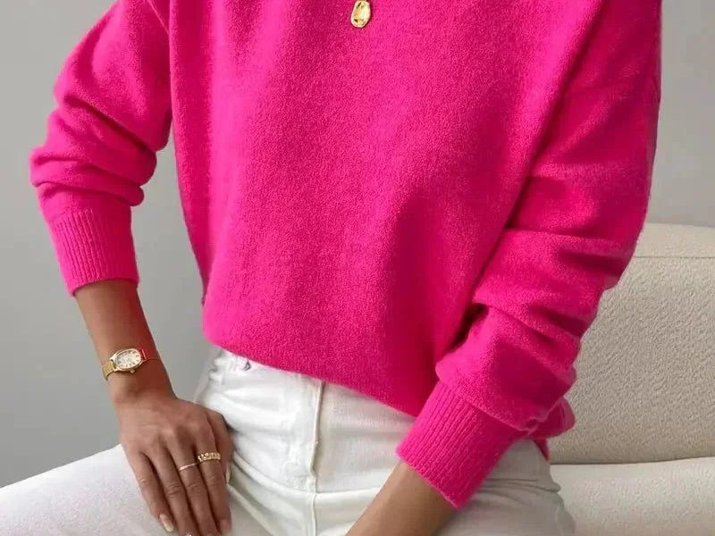 Elina - Women's Ribbed Roll Neck Sweater - Pink