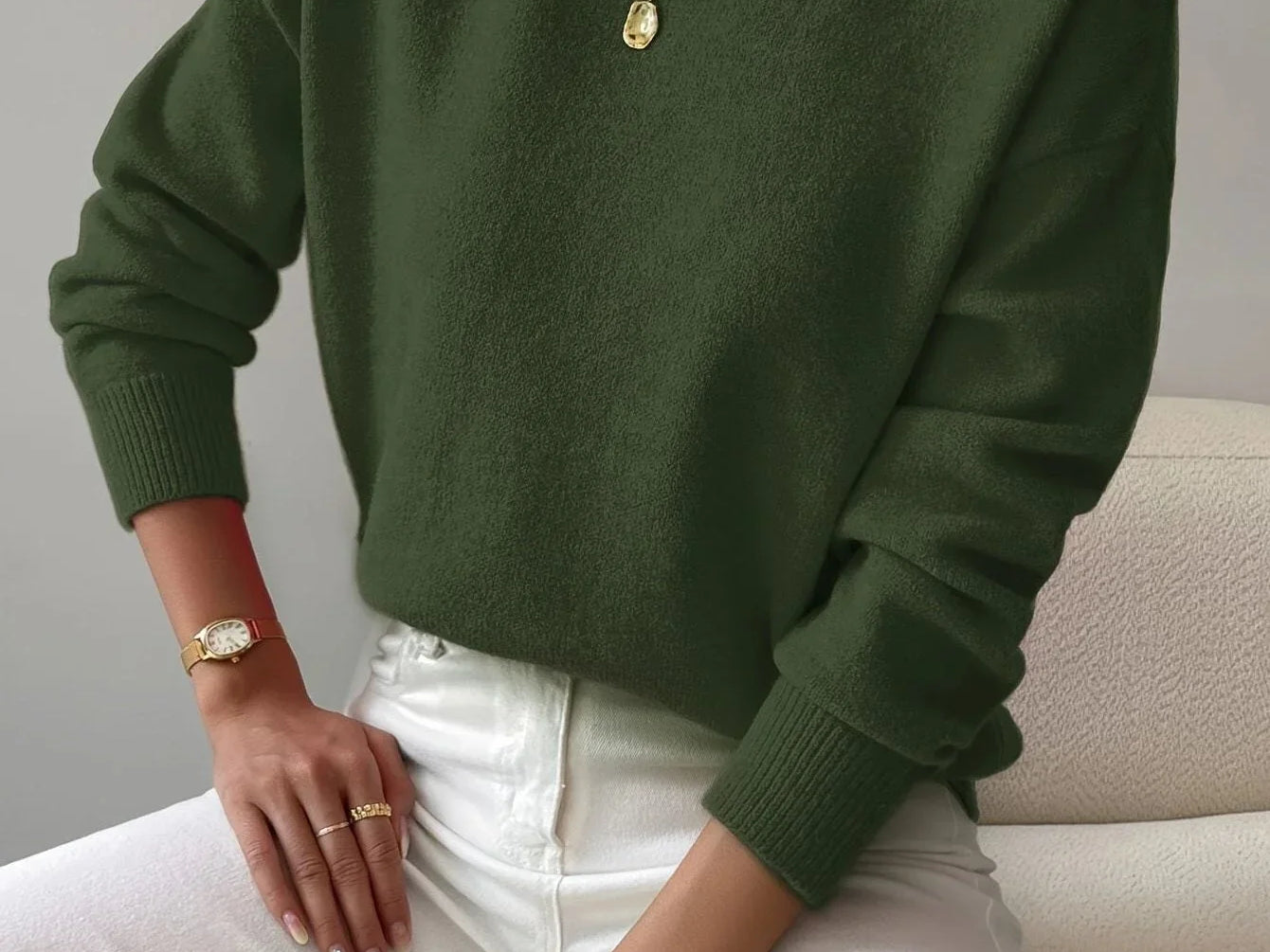 Elina - Women's Ribbed Roll Neck Sweater - Green