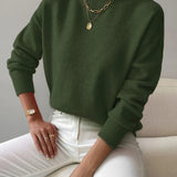Elina - Women's Ribbed Roll Neck Sweater - Green