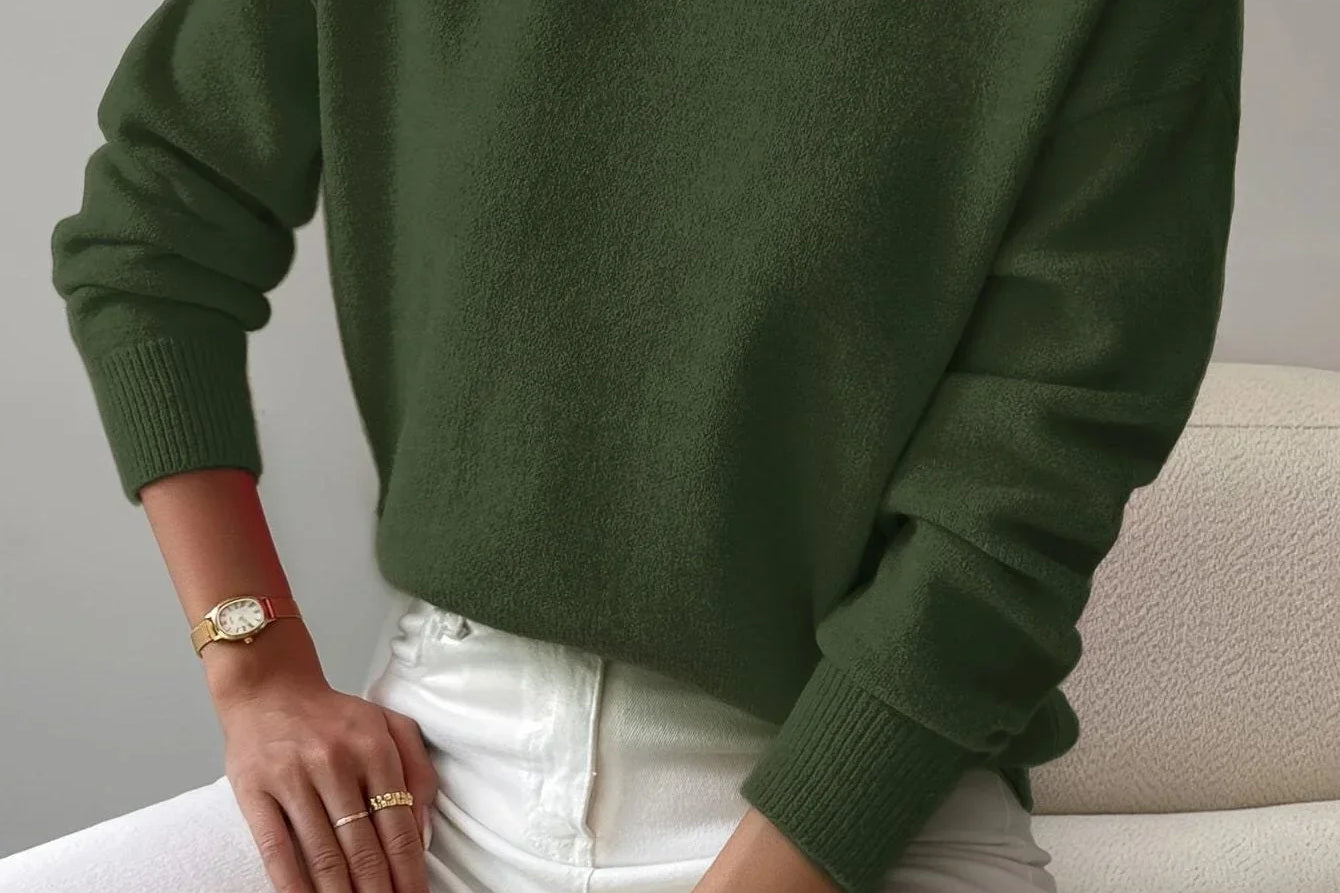 Elina - Women's Ribbed Roll Neck Sweater - Green