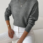 Elina - Women's Ribbed Roll Neck Sweater - Dark Gray