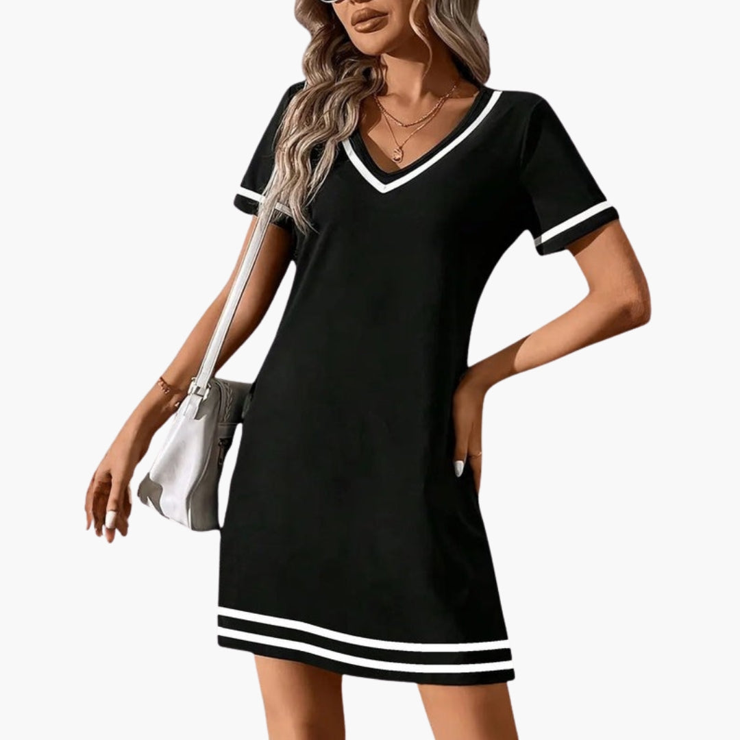 Elizabeth - Women's Flowing V-Neck Mini Dress - Black