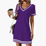 Elizabeth - Women's Flowing V-Neck Mini Dress - Purple