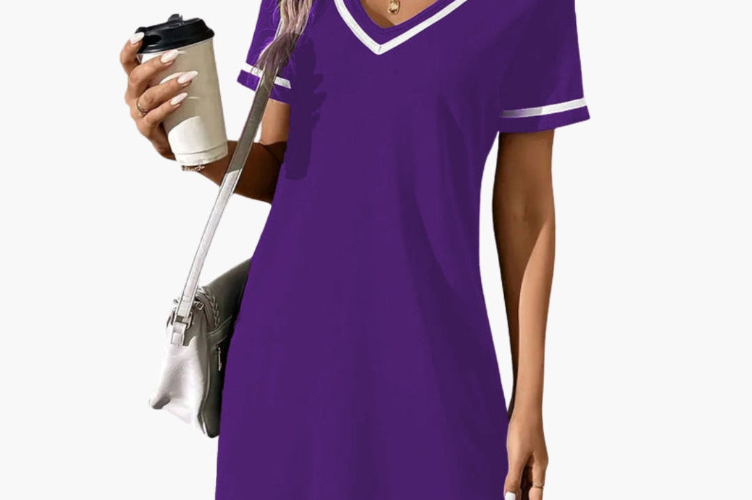 Elizabeth - Women's Flowing V-Neck Mini Dress - Purple