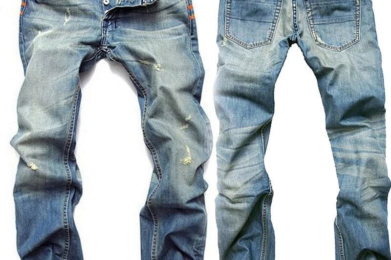 Elliot - Men's Ripped Slim Fit Jeans with Faded Wash - Blue