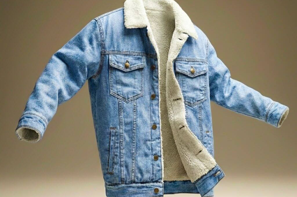Elliott - Men's Shearling-Lined Denim Jacket in Organic Cotton - Light Blue