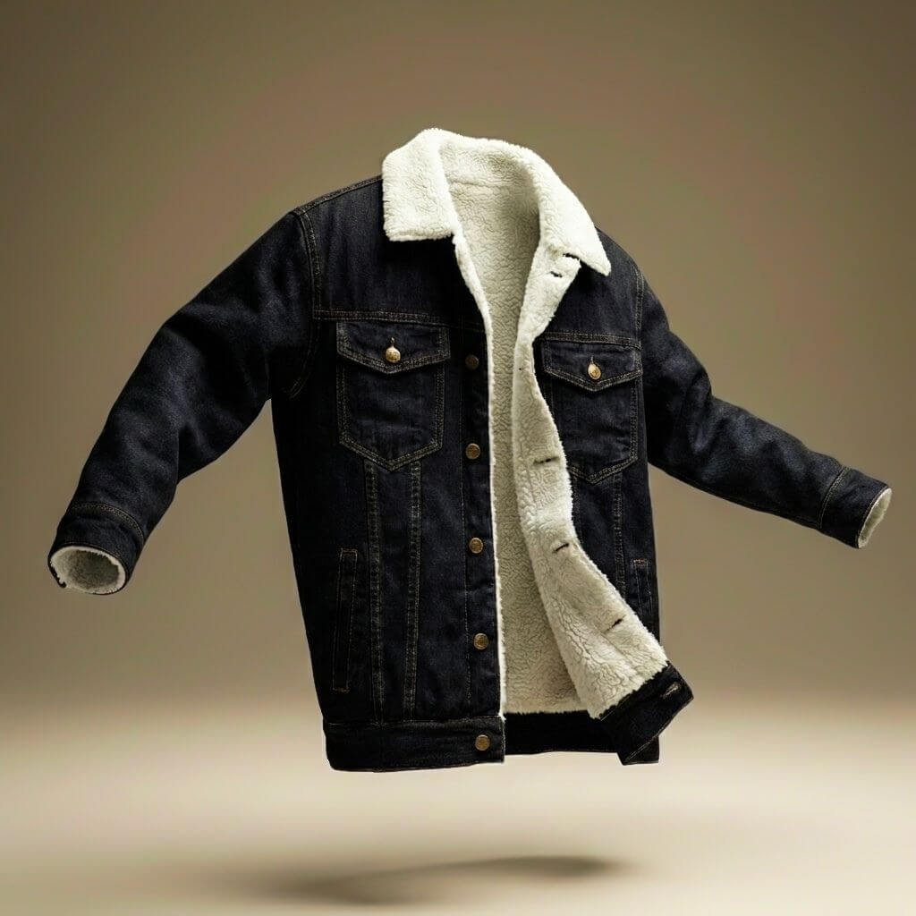 Elliott - Men's Shearling-Lined Denim Jacket in Organic Cotton - Onyx Black