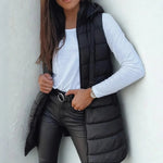 Elsabet - Women's Longline Hooded Puffer Vest - Black