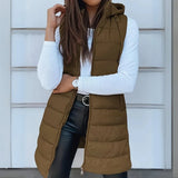 Elsabet - Women's Longline Hooded Puffer Vest - Khaki