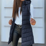 Elsabet - Women's Longline Hooded Puffer Vest - Navy Blue