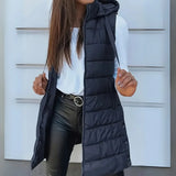 Elsabet - Women's Longline Hooded Puffer Vest - Navy Blue