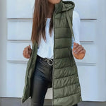 Elsabet - Women's Longline Hooded Puffer Vest - Olive Green