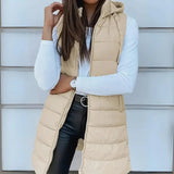 Elsabet - Women's Longline Hooded Puffer Vest - Beige