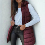 Elsabet - Women's Longline Hooded Puffer Vest - Chestnut Brown