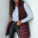 Elsabet - Women's Longline Hooded Puffer Vest - Chestnut Brown