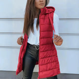Elsabet - Women's Longline Hooded Puffer Vest - Red