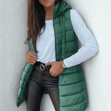 Elsabet - Women's Longline Hooded Puffer Vest - Green