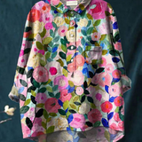 Elsebeth - Women's Oversized Collar Floral Print Blouse - Pink
