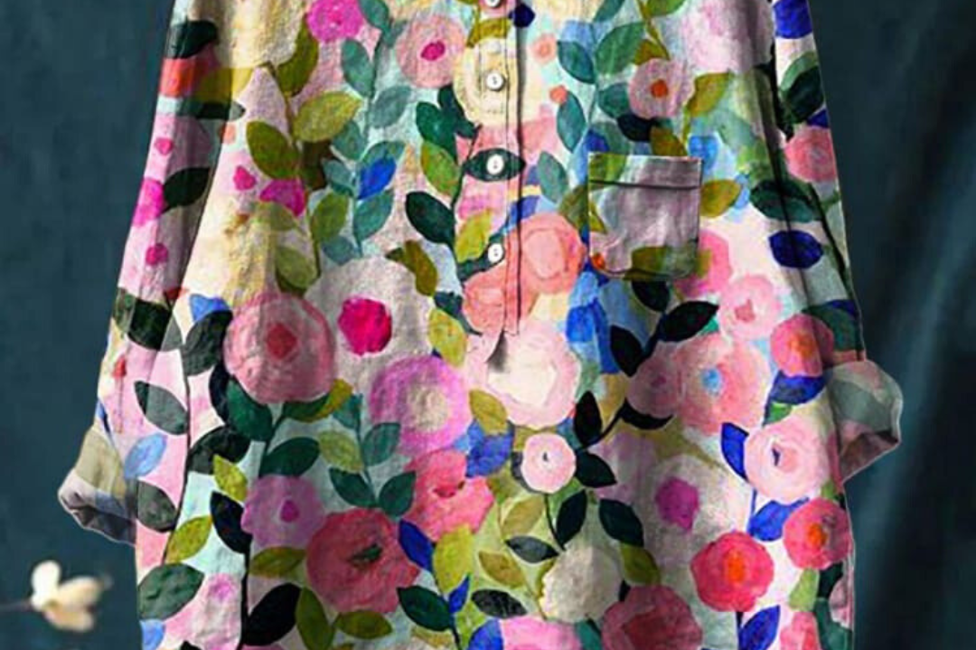 Elsebeth - Women's Oversized Collar Floral Print Blouse - Pink