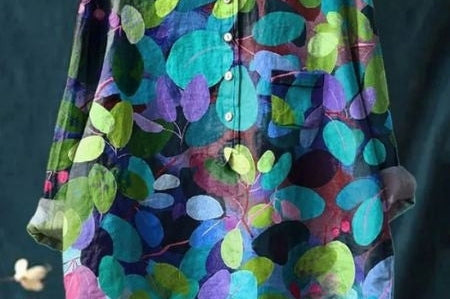 Elsebeth - Women's Oversized Collar Floral Print Blouse - Green