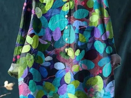 Elsebeth - Women's Oversized Collar Floral Print Blouse - Green