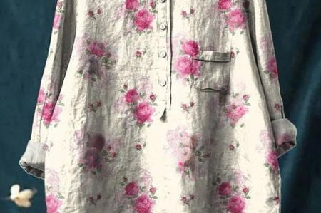 Elsebeth - Women's Oversized Collar Floral Print Blouse - Cream