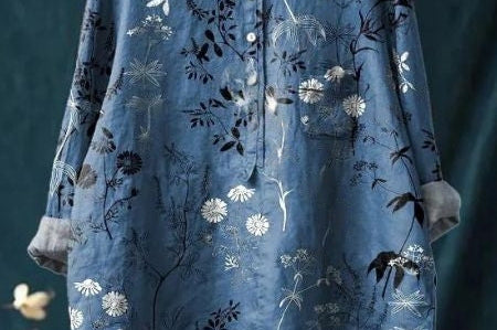 Elsebeth - Women's Oversized Collar Floral Print Blouse - Light Blue