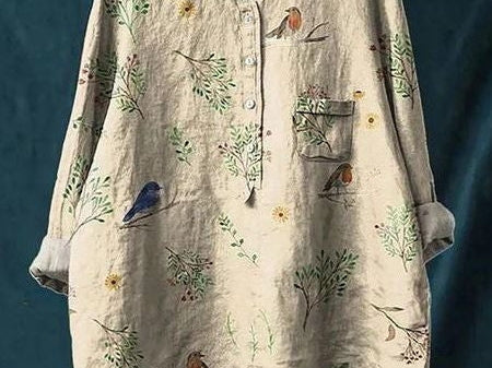 Elsebeth - Women's Oversized Collar Floral Print Blouse