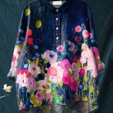 Elsebeth - Women's Oversized Collar Floral Print Blouse - Dark Blue
