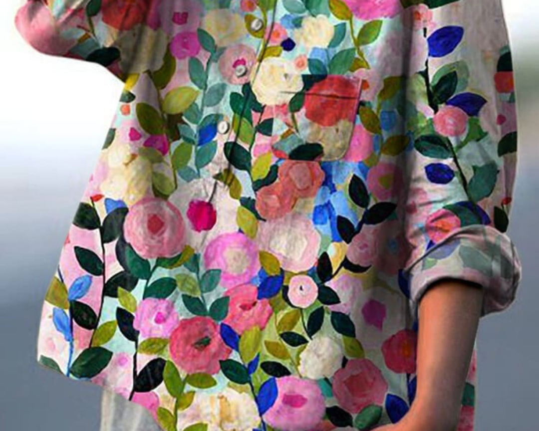 Elsebeth - Women's Oversized Collar Floral Print Blouse